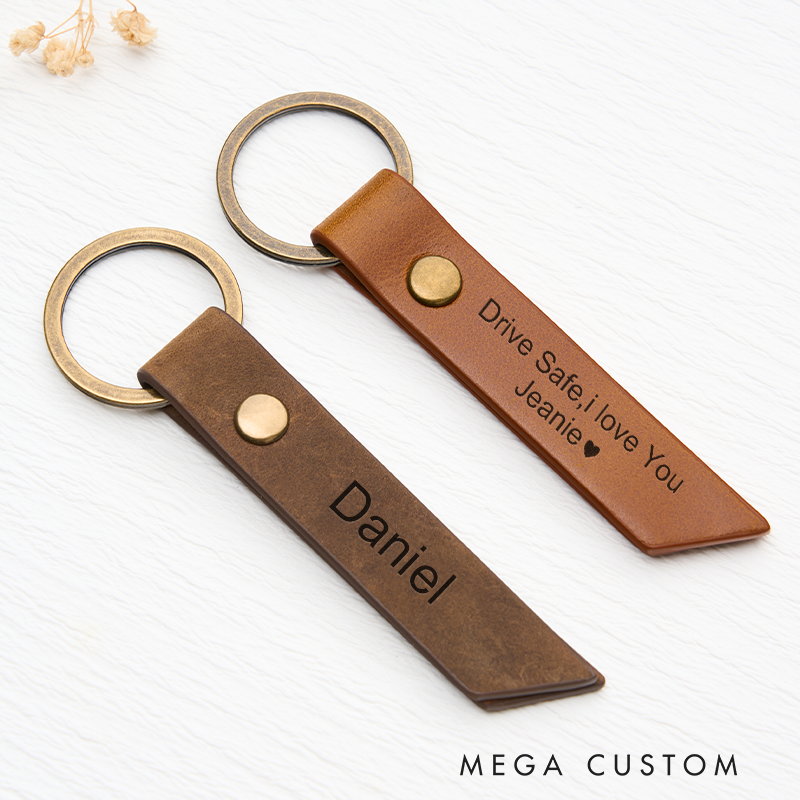 Personalized Leather Keychain for Men Custom Keychain with Name Engraved Leather Key Chain Anniversary Gift for Him Groomsmen Gift Birthday Gift for Dad Boyfriend Husband