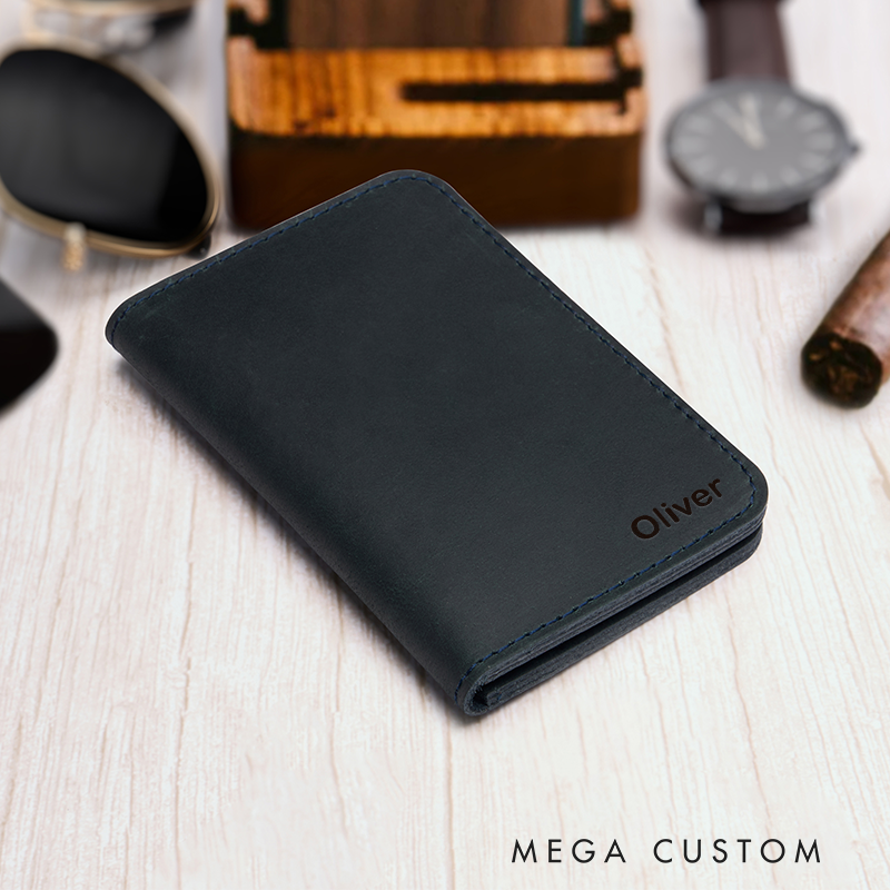 Personalized Leather Wallet Leather Card holder Engraved Mens Wallet Minimalist Wallet Slim Wallet ID Holder Anniversary Gift For Him Birthday Gifts for Boyfriend Dad Husband