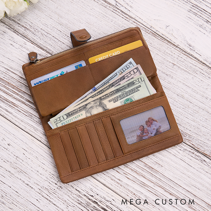 Personalizedustom Birth Flower Women Wallet Engraved Leather Wallet Birth Flower Monogram Wallet Women's Purse Gift For Her Gift For Mother Birthday Gift
