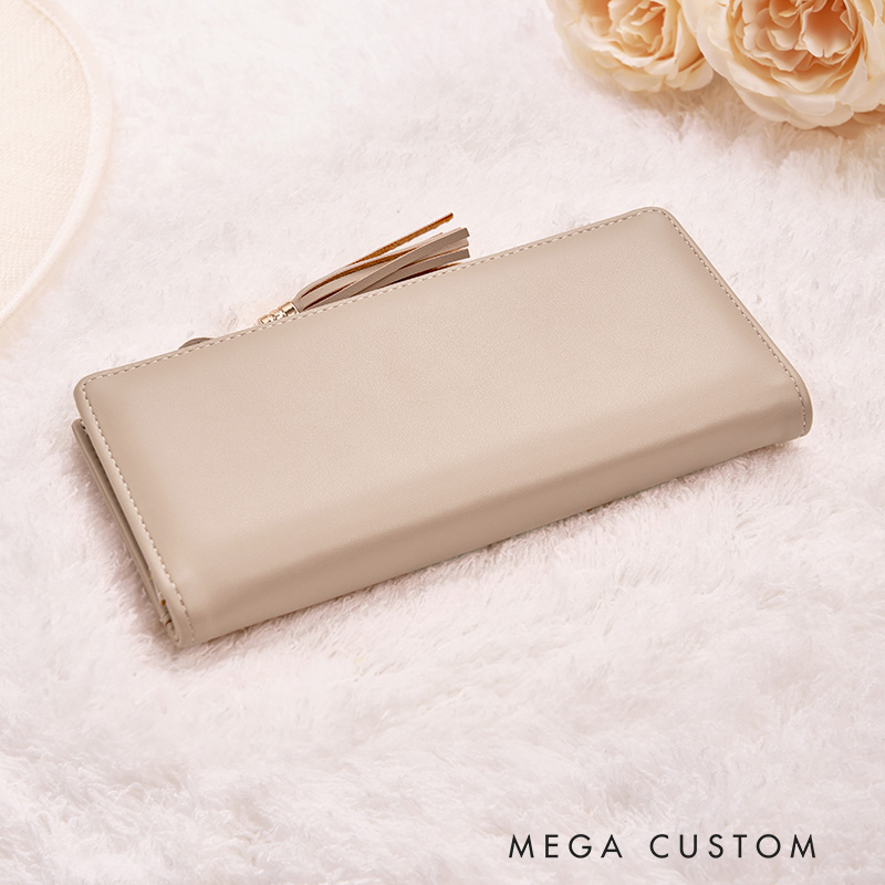 Personalized Leather Wallet for Women Birth Flower Leather Wallet Engraved Leather Wallet with Name Women Slim Wallet Clutch Purse Unique Gift for Her Birthday Gifts