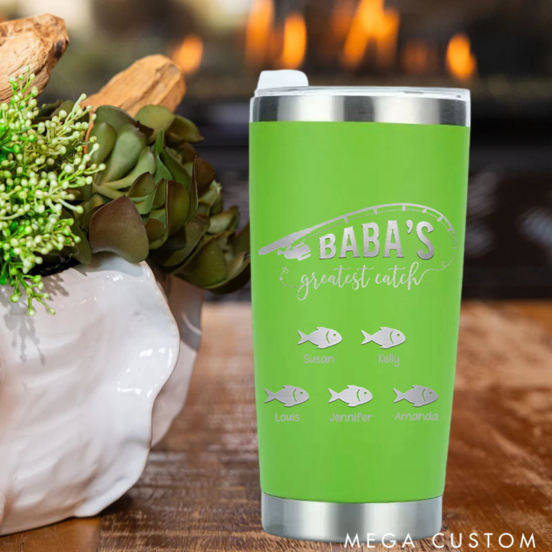 Personalized Greatest Catch Stainless Steel Tumbler with Fish and Fishing Rod design Perfect Gift for Fishing Lover