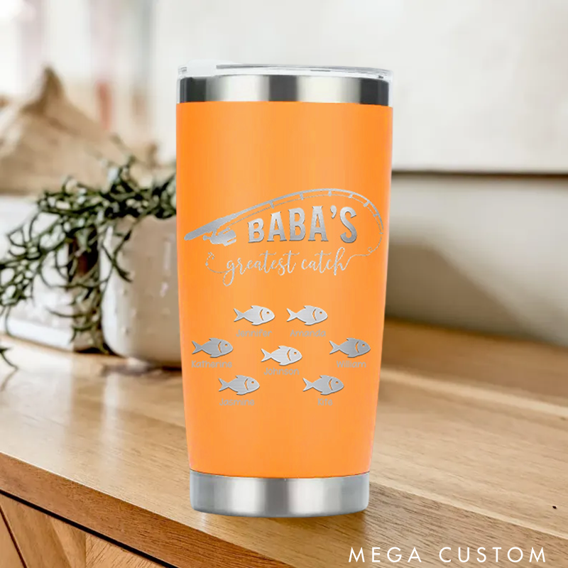 Personalized Greatest Catch Stainless Steel Tumbler with Fish and Fishing Rod design Perfect Gift for Fishing Lover