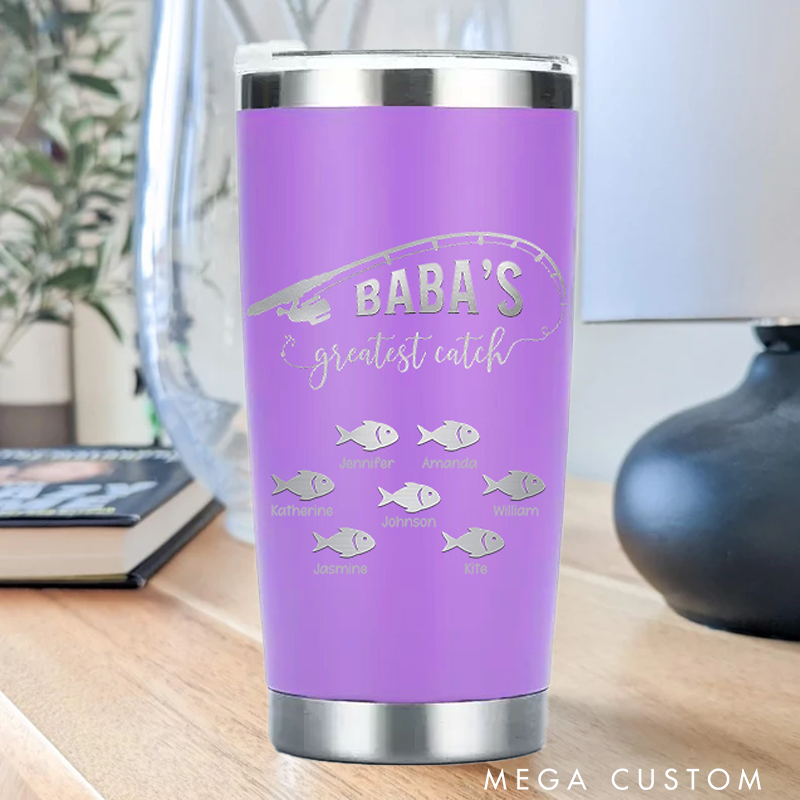 Personalized Greatest Catch Stainless Steel Tumbler with Fish and Fishing Rod design Perfect Gift for Fishing Lover