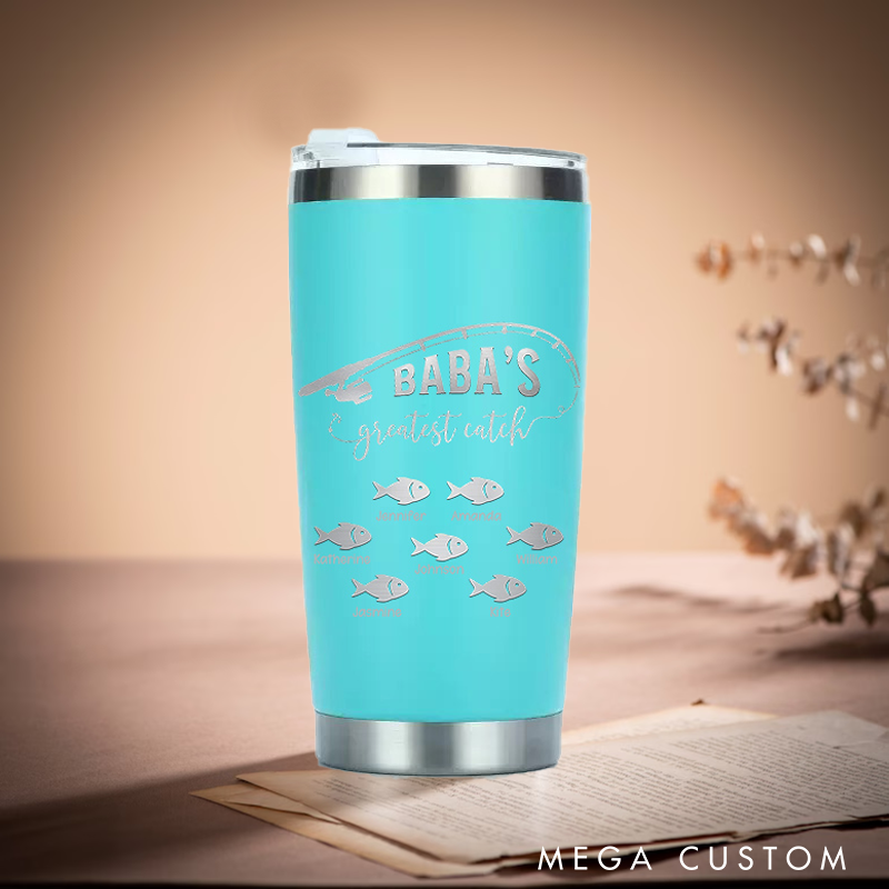 Personalized Greatest Catch Stainless Steel Tumbler with Fish and Fishing Rod design Perfect Gift for Fishing Lover