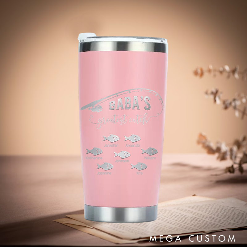 Personalized Greatest Catch Stainless Steel Tumbler with Fish and Fishing Rod design Perfect Gift for Fishing Lover