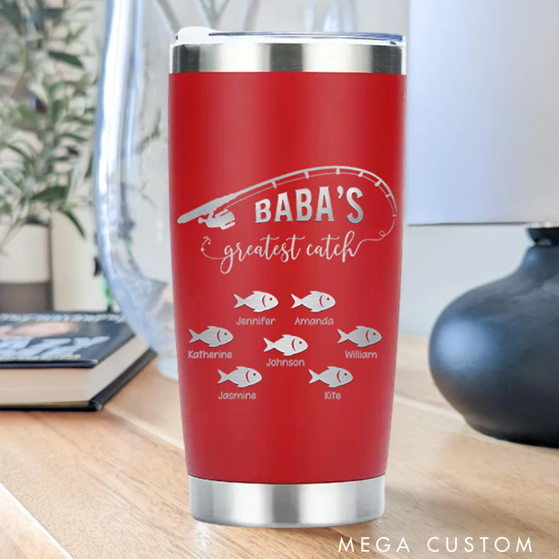 Personalized Greatest Catch Stainless Steel Tumbler with Fish and Fishing Rod design Perfect Gift for Fishing Lover