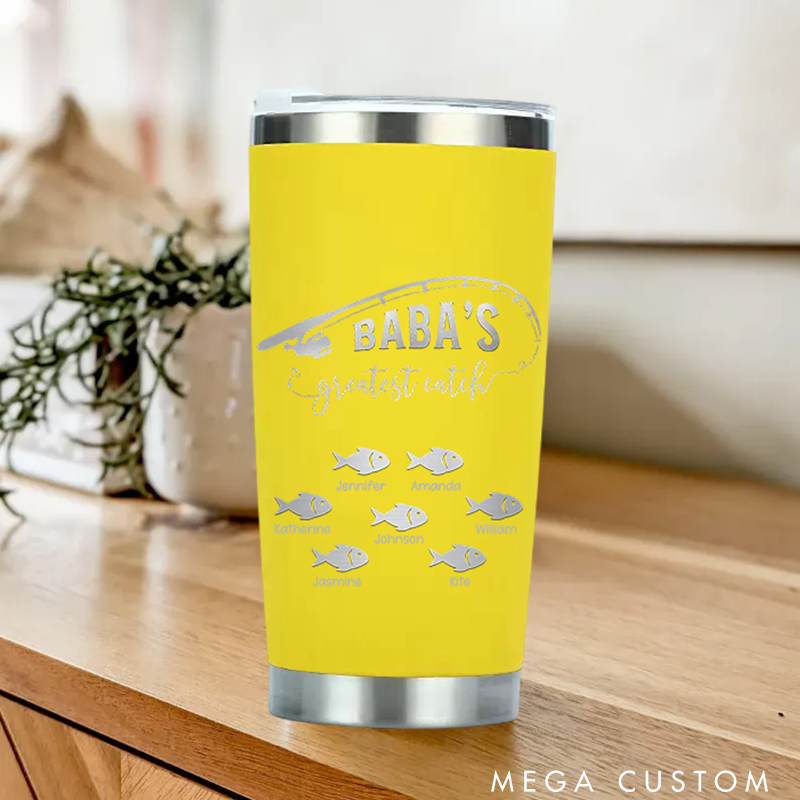 Personalized Greatest Catch Stainless Steel Tumbler with Fish and Fishing Rod design Perfect Gift for Fishing Lover