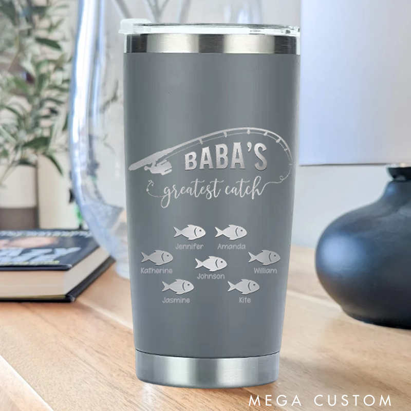 Personalized Greatest Catch Stainless Steel Tumbler with Fish and Fishing Rod design Perfect Gift for Fishing Lover