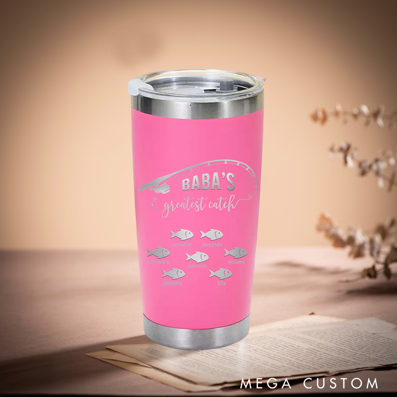 Personalized Greatest Catch Stainless Steel Tumbler with Fish and Fishing Rod design Perfect Gift for Fishing Lover