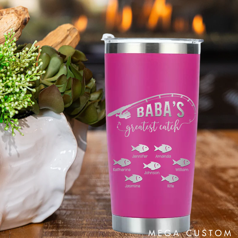 Personalized Greatest Catch Stainless Steel Tumbler with Fish and Fishing Rod design Perfect Gift for Fishing Lover
