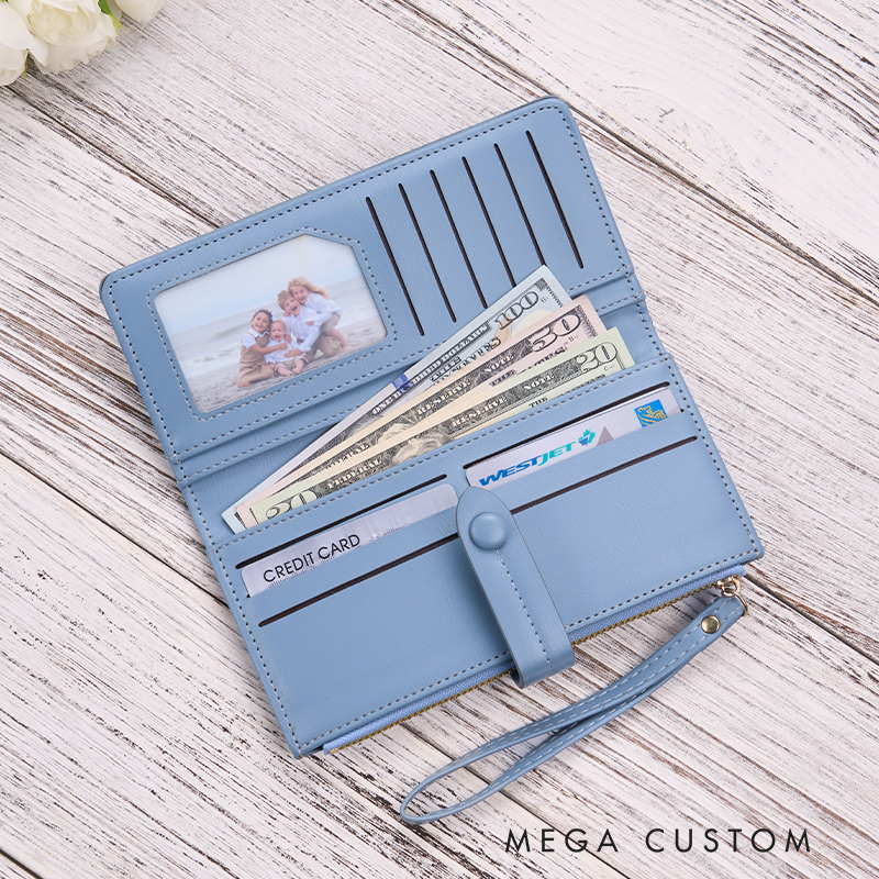 Personalized Leather Wristlet Wallet Birth Flower Leather Wallet Women Leather Wallet With Zipper Engraved Women Leather Wallet Leather Unique Gift for Her Birthday Gifts
