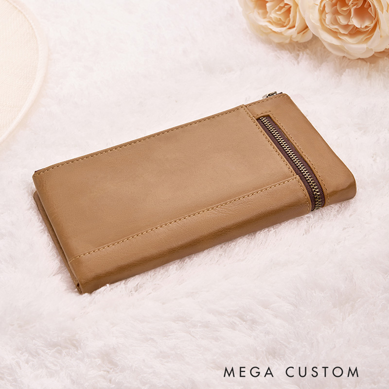 Personalized Birth Flower Women Wallet Leather Engraved Wallet Birth Flower Monogram Wallet Gift For Her Gift For Mother Birthday Gift