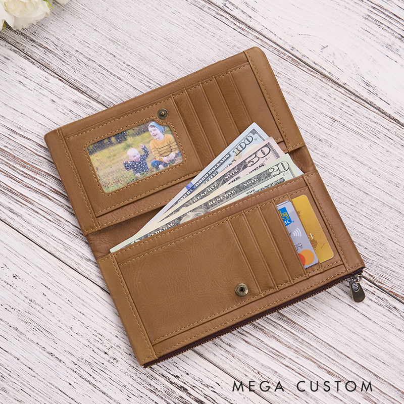 Personalized Birth Flower Women Wallet Leather Engraved Wallet Birth Flower Monogram Wallet Gift For Her Gift For Mother Birthday Gift