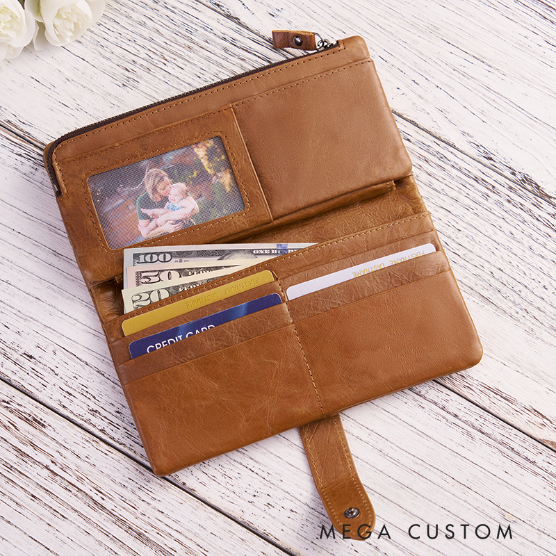 Personalized Leather Wallet For Her Birth Flower Wallet Women Leather Wallet With Zipper Engraved Women Leather Wallet Leather Gift for Her Unique Gift for Her Birthday Gifts