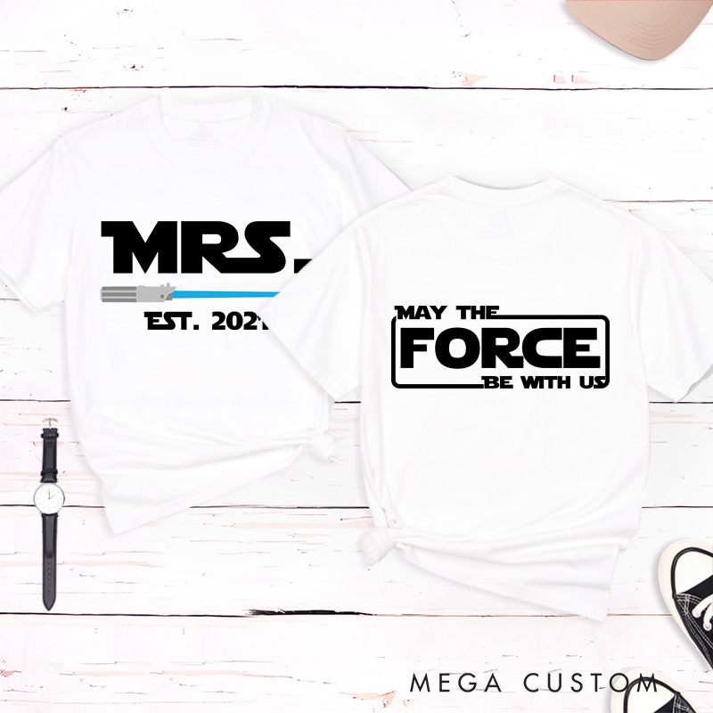 Personalized Mr and Mrs Couple Matching Classic T-Shirts Anniversary Honeymoon Shirt for Movie Lovers Valentines Day Just Married Shirt
