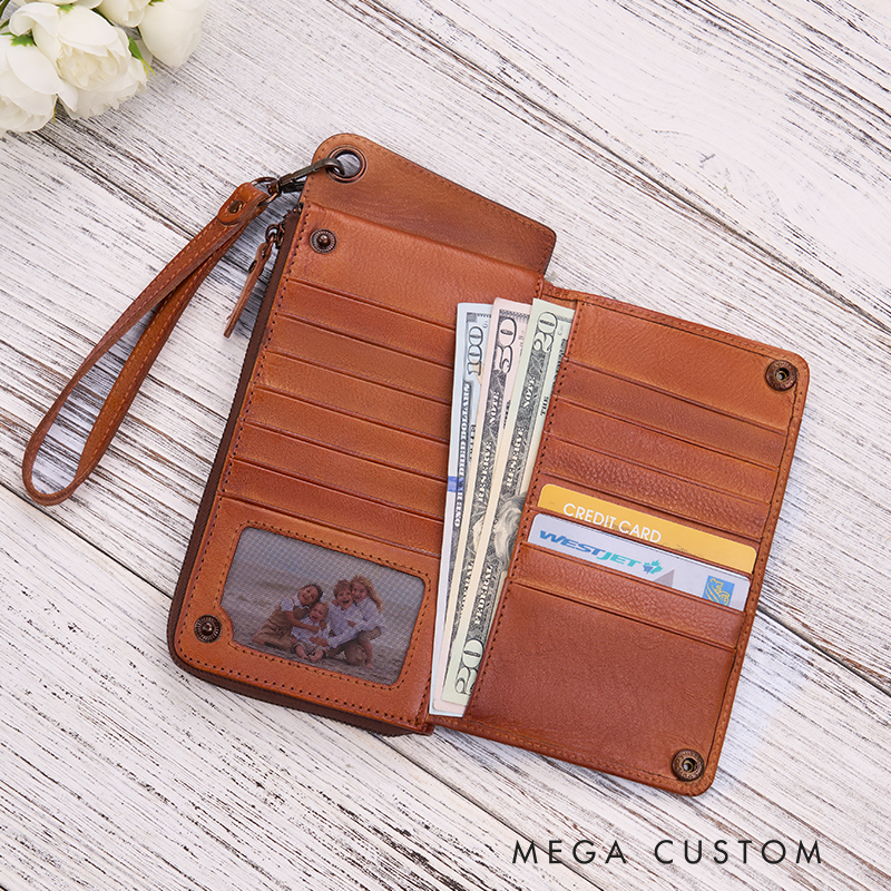 Personalizedustom Birth Flower Women Wallet Engraved Leather Wallet Birth Flower Monogram Wallet Women's Purse Gift For Her Gift For Mother Birthday Gift