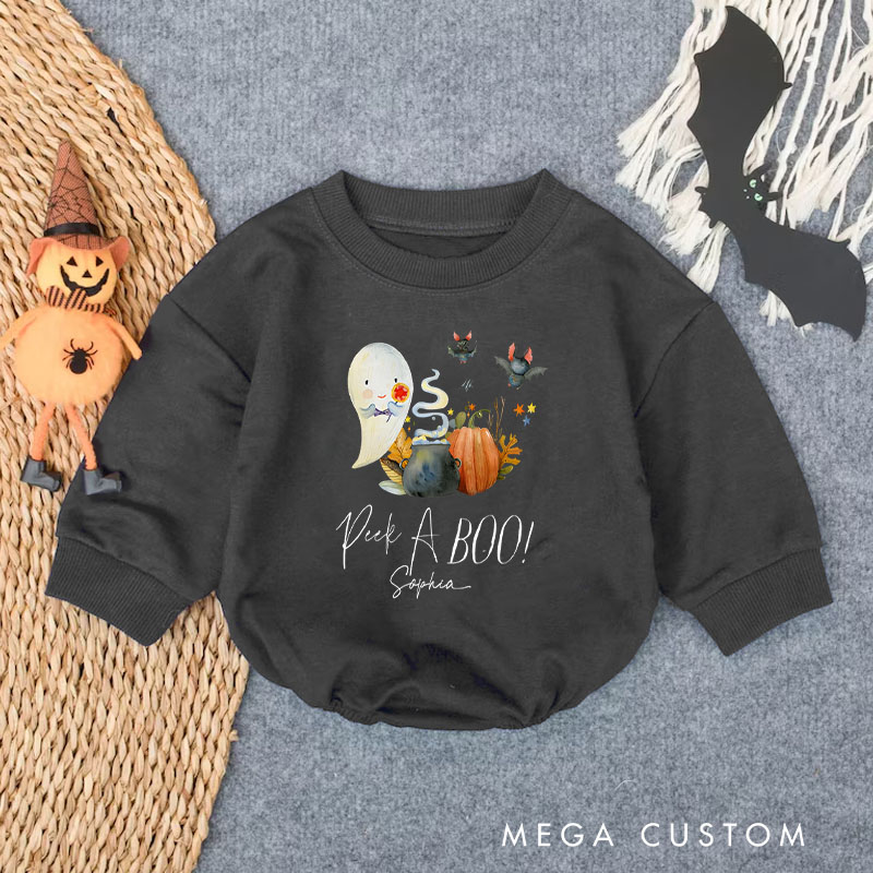Personalized Peek a Boo Little Ghost Halloween Baby Bodysuit