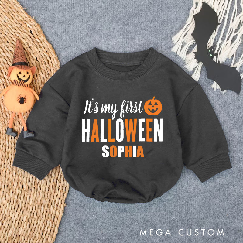 Personalized Modern Orange and Black My First Halloween Baby Bodysuit