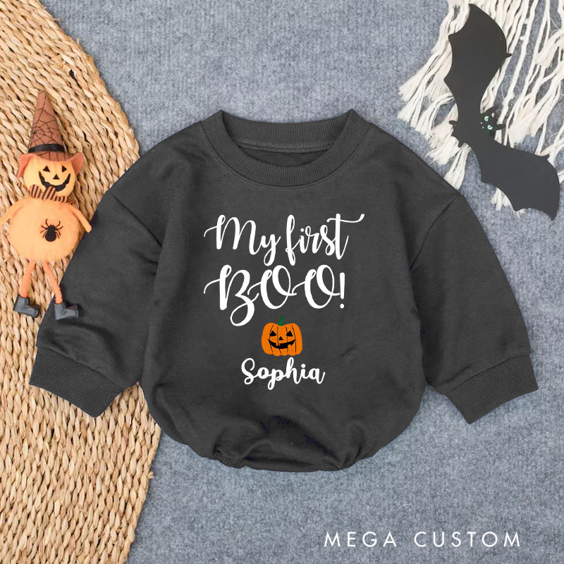 Personalized My First Boo Baby Bodysuit Featuring Cute Pumpkin for Baby’s Halloween Debut