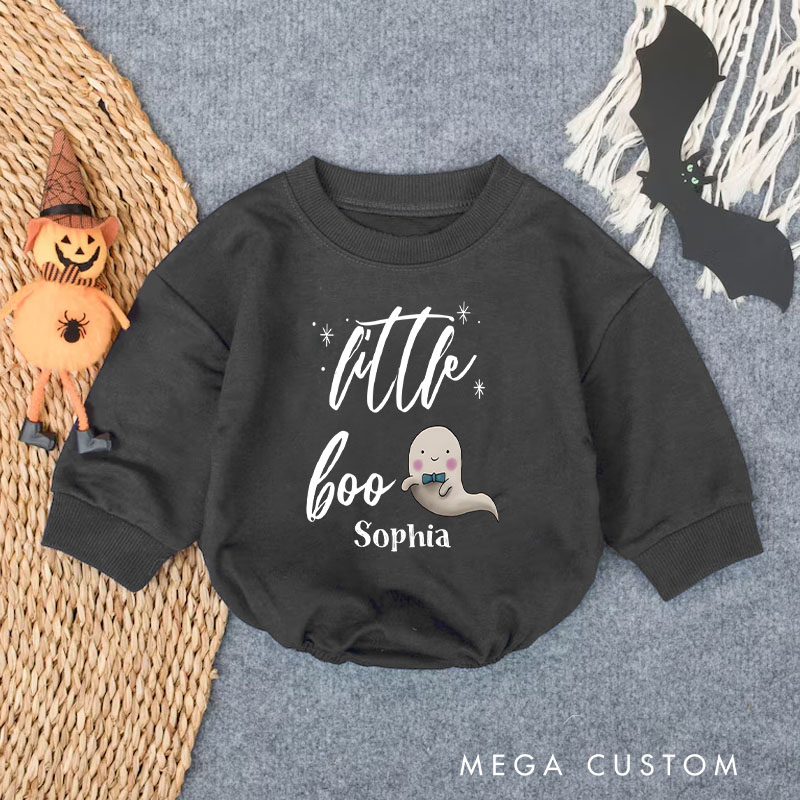 Personalized Little Boo Baby Bodysuit with Cute Ghost and Stars for a Sweet Halloween Outfit