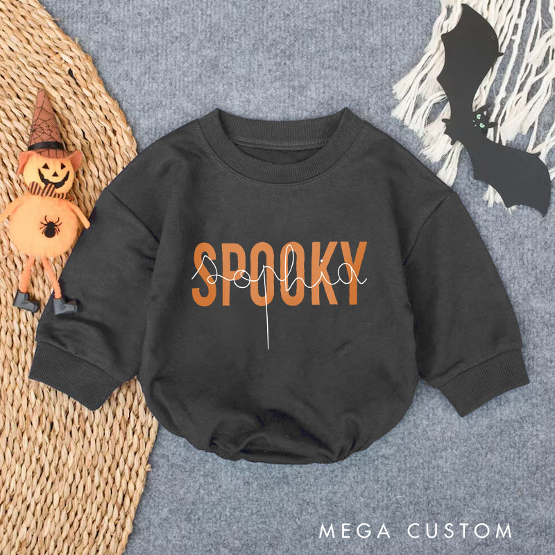 Personalized Retro Burnt Orange Spooky Season Halloween Fall Baby Bodysuit