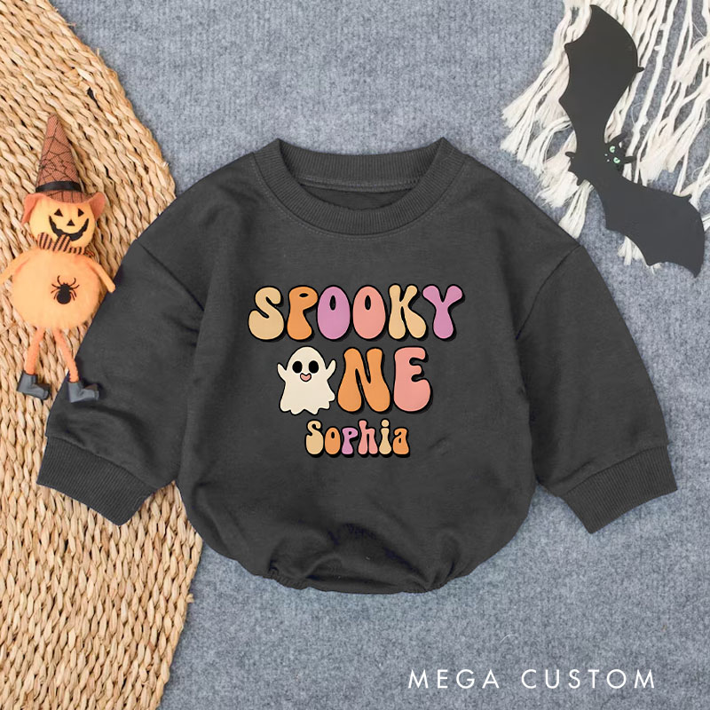 Personalized Spooky One Baby Bodysuit with Colorful Lettering and Ghost for First Halloween Fun