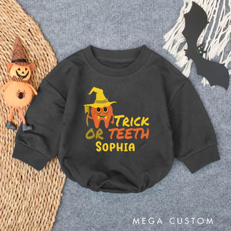 Personalized Dental Halloween Trick or Teeth Baby Bodysuit