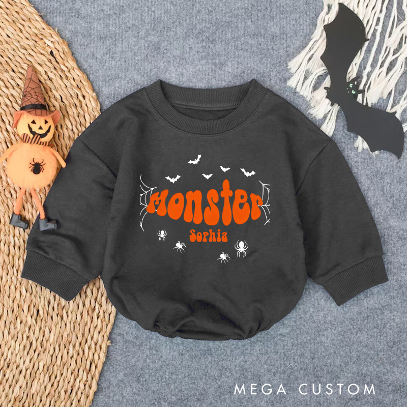 Personalized Monster Baby Bodysuit with Spider and Bat Details Baby Gift