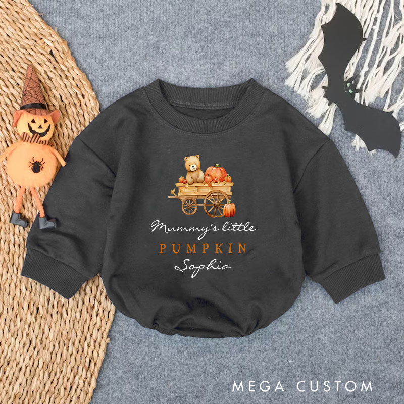 Personalized Mummy’s Little Pumpkin Baby Bodysuit Featuring Baby Carriage and Custom Name