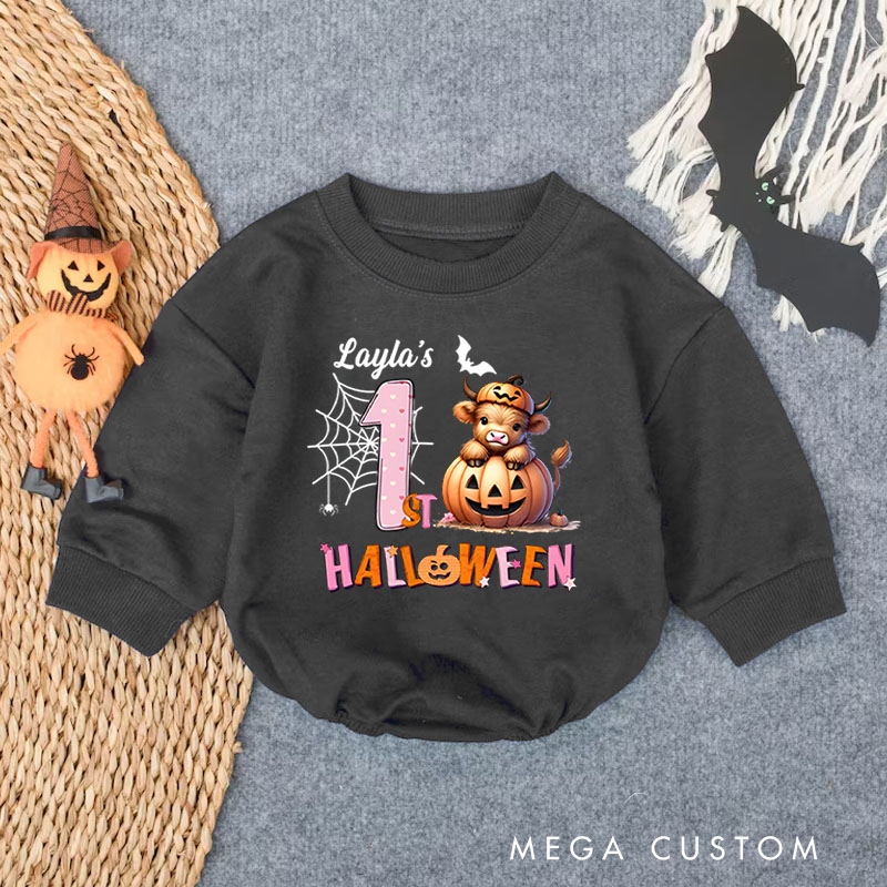 Personalized Spider Web and Pumpkin Design for Baby's First Halloween Celebration Baby Bodysuit Gift for New Baby