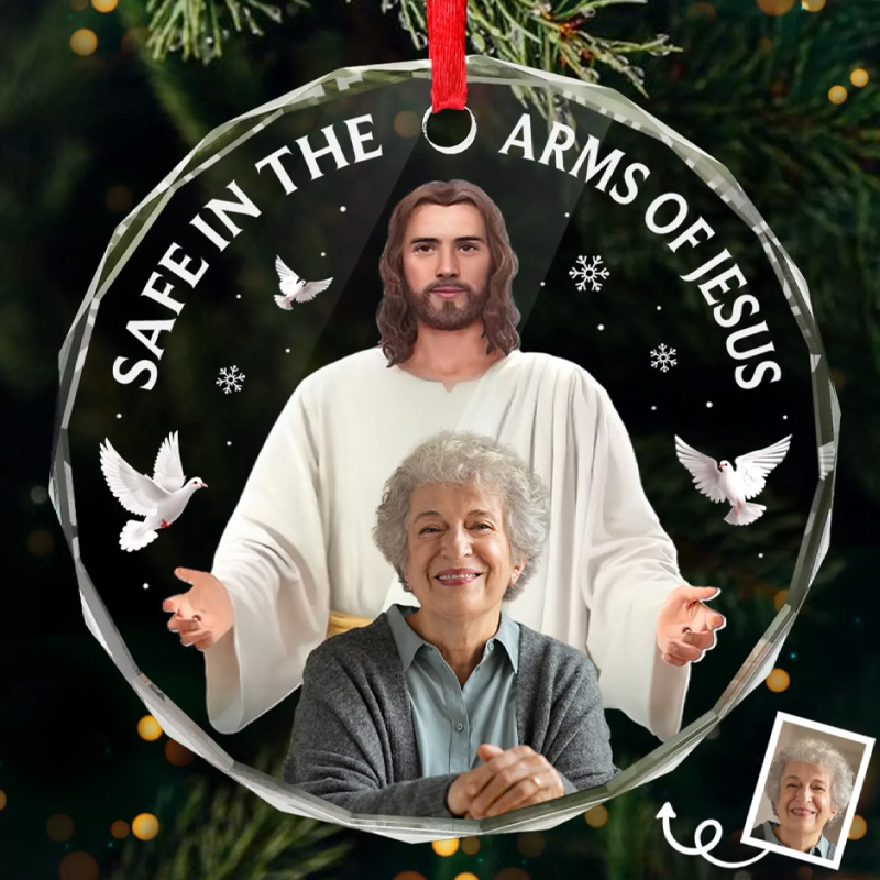 Personalized Photo Circle Glass Ornament Christmas Memorial Sympathy Gifts for Loss of Loved One Your Spirit Shines Eternal