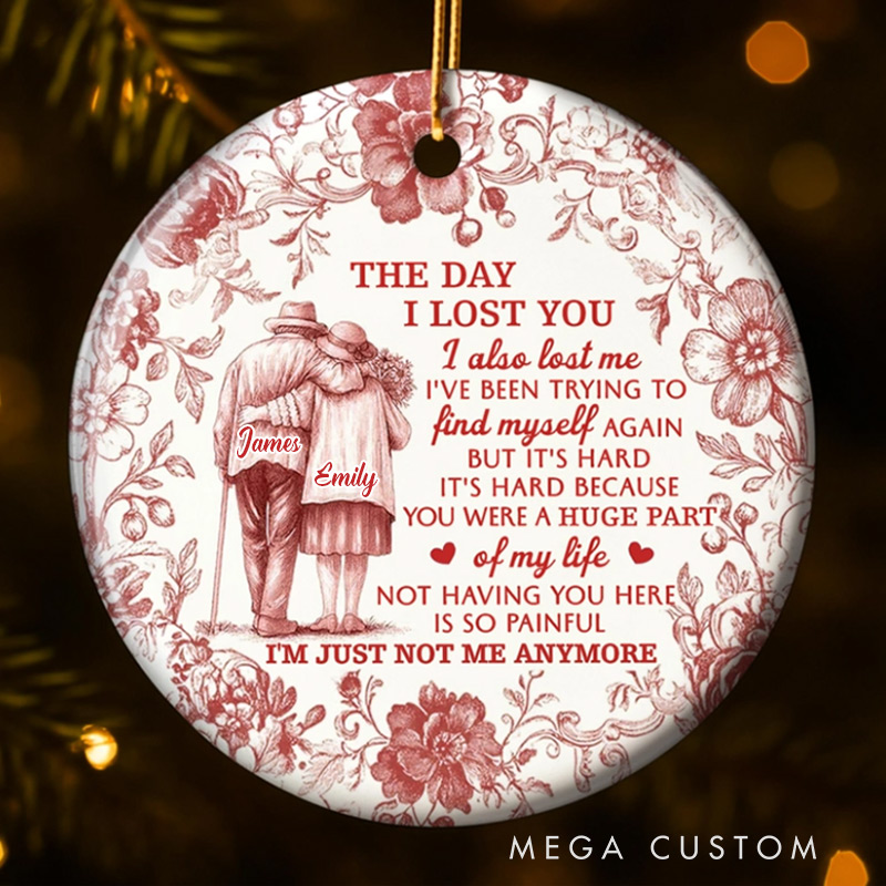 Personalized Memorial Ornament The Day I Lost You Floral Couple Design Memorial Gifts for Loss of Loved One Ceramic Ornament