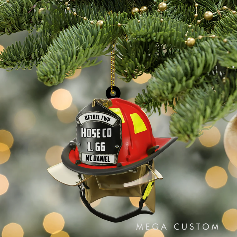 Personalized Firefighter Helmet Christmas Acrylic Ornament Gift for Firefighters