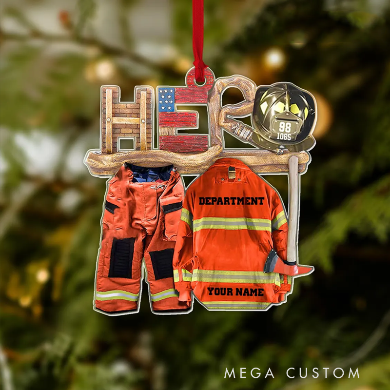 Personalized Firefighter Hero Christmas Acrylic Ornament Gift for Firefighters