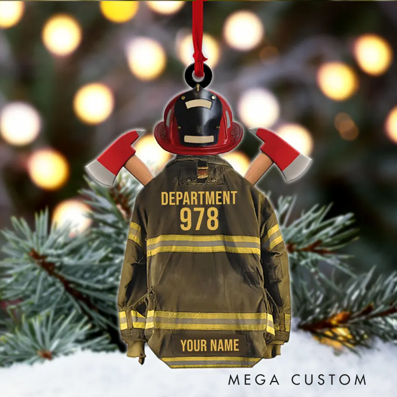 Personalized Firefighter Jacket and Helmet Christmas Acrylic Ornament Gift for Firefighters
