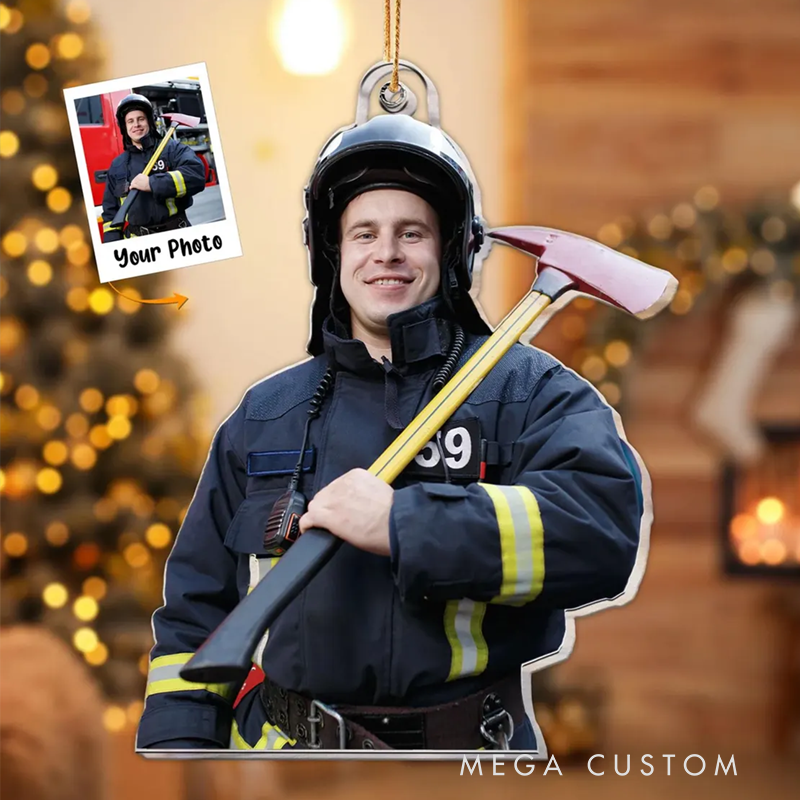 Personalized Photo Firefighter Christmas Acrylic Ornament Gift for Firefighters