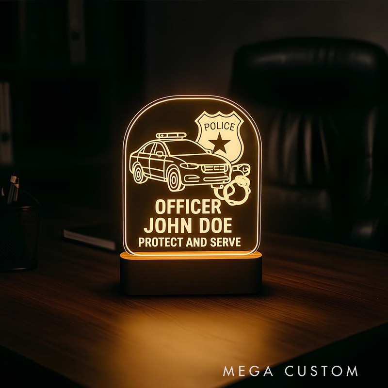 Personalized Police Officer LED Desk Lamp with Badge and Car Design Unique Gift for Law Enforcement