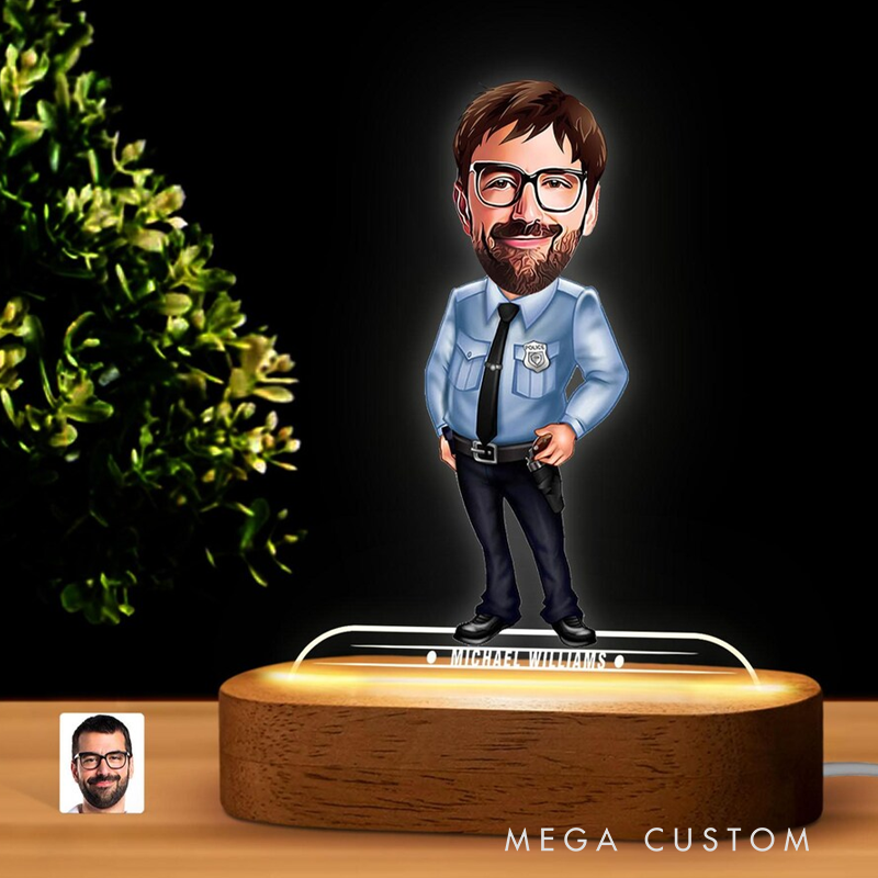 Personalized Police Officer Caricature LED Desk Lamp Fun and Unique Gift for Law Enforcement