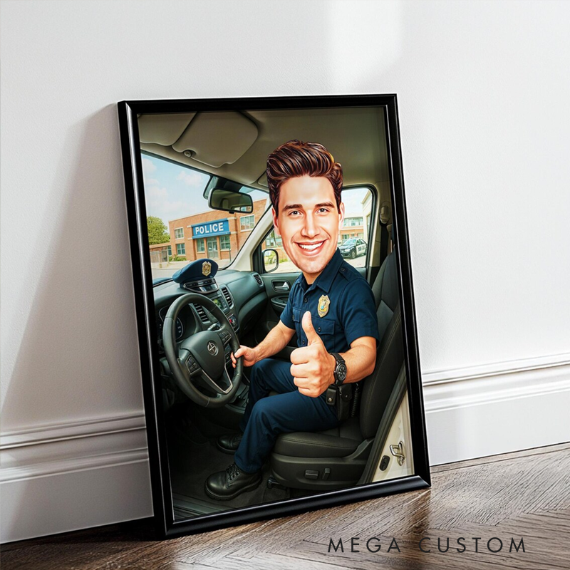 Personalized Police Officer Caricature Portrait From Photo Custom Law Enforcement Cartoon Wall Art