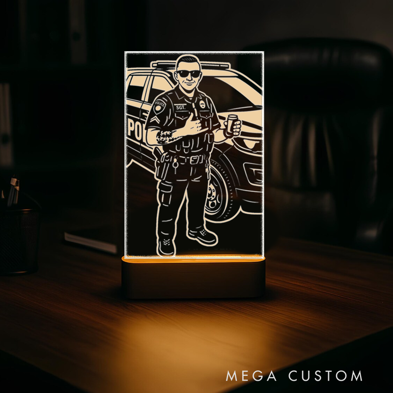 Personalized Police Officer LED Acrylic Lamp Photo Custom Gift Perfect for Police Officer Law Enforcement