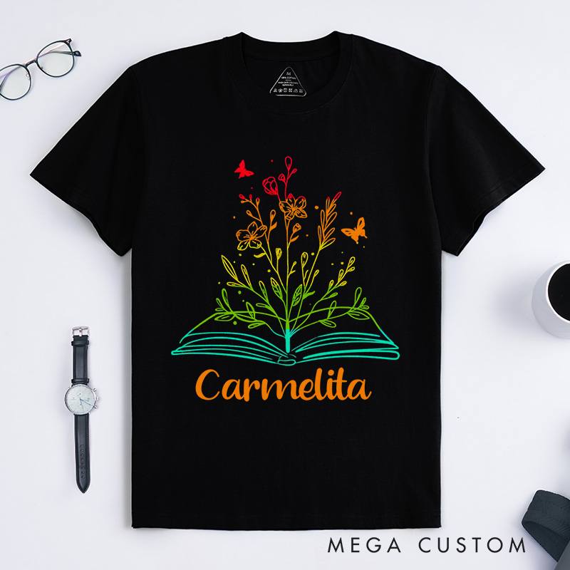 Personalized Book Flower Classic T-Shirts Library Shirts Book Reader Shirt Literary Shirt Book Lover Shirt Reading Tee Gift