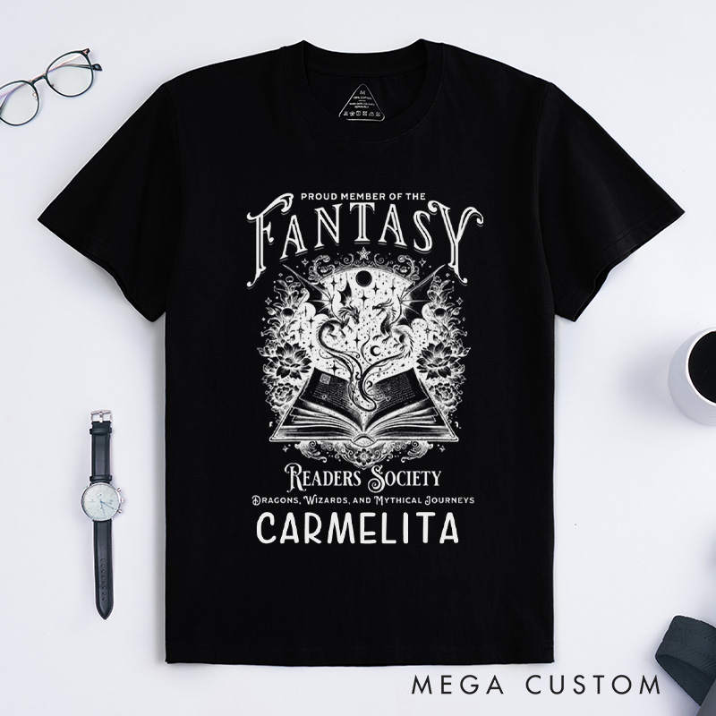 Personalized Fantasy Readers Society Classic T-Shirts Dragon Lover Tee Mythical Creatures Book Shirt Bookish Gift Vintage Shirt for Book Lover Gift