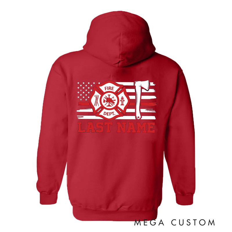Personalized Firefighter Hoodie Custom Last Name and Fire Dept Maltese Cross Design Gift for Firefighter