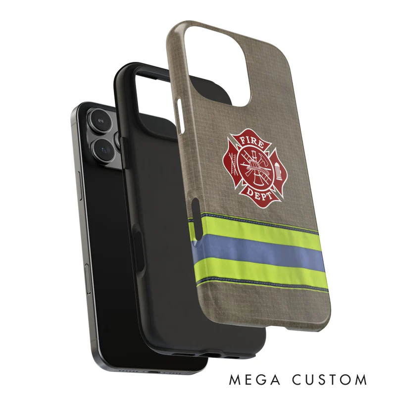 Personalized Firefighter Phone Case with Fire Dept Emblem and Reflective Stripe Thoughtful Gift for Firefighters and Fire Rescue