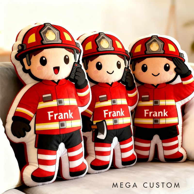 Personalized Cute Firefighter Pillow with Custom Graphic 3D Print Name Pillow Gift for Firefighter