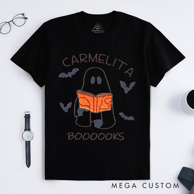 Personalized Booooks Classic T-Shirts Librarian Shirt Halloween Shirt Ghost Reading Shirt Reading Halloween Gift for Book Lover Shirt