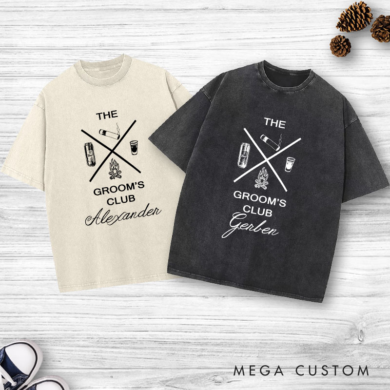 Personalized Groom Wedding Washed T-Shirt Groomsmen Bachelor Party Shirts Best Man Proposal Gift Tees Retro y2k Washed T-Shirt