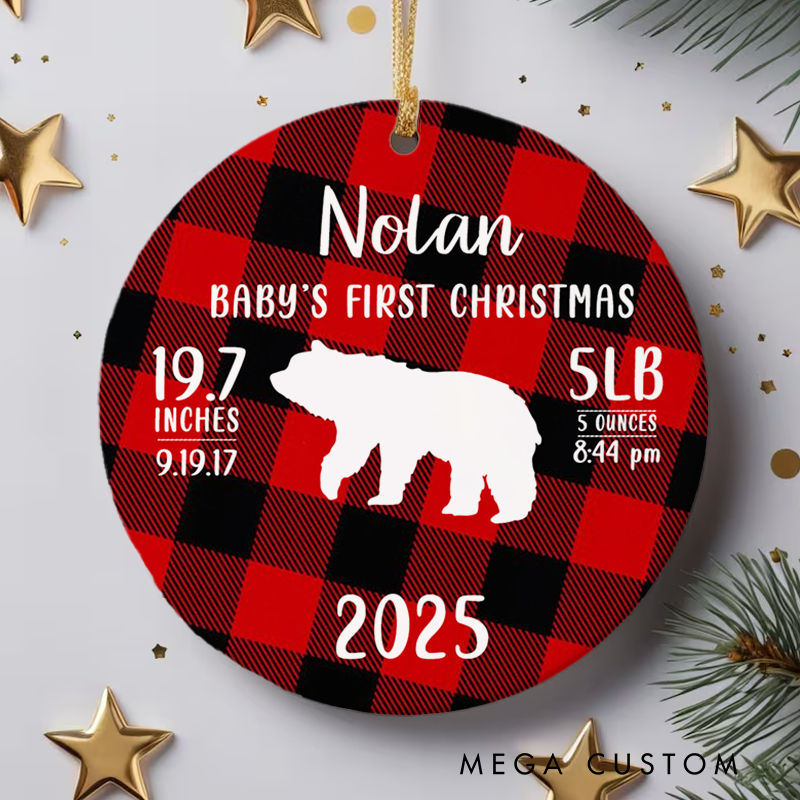 Personalized Baby Bear Christmas Ornament New Baby Gift Holiday Decorations