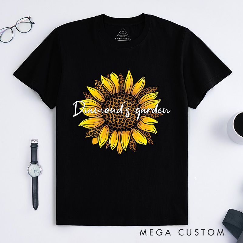 Personalized Leopard Sunflower Classic T-Shirts Sunflower Shirt Leopard and Floral Shirt Botanical Print Shirt Plant Lover Gift Gardening Gift