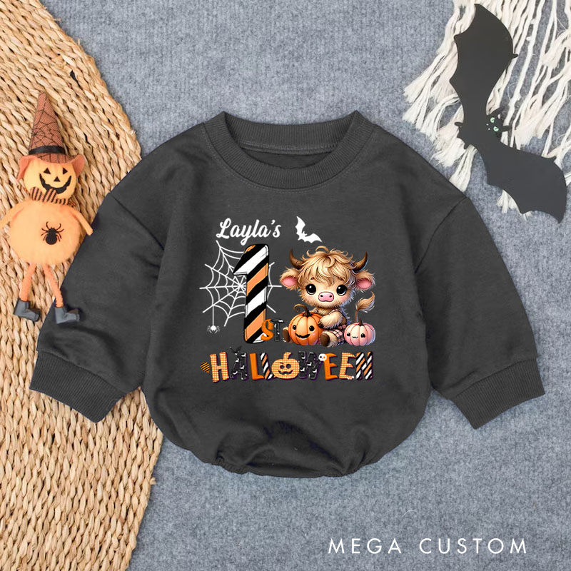 Personalized Spider Web and Pumpkin Design for Baby's First Halloween Celebration Baby Bodysuit